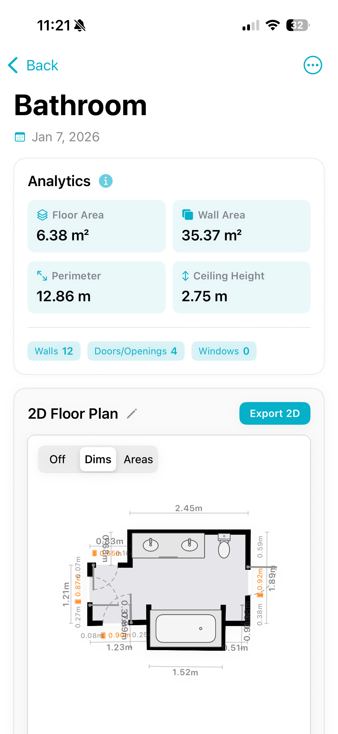Scala floor plan with measurements